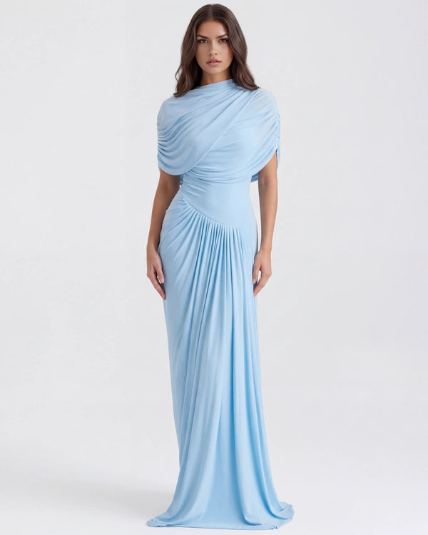 Camilla – Baby Blue Draped Maxi Dress Clotheshomes™