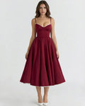 Selene – Burgundy Satin Midi Dress Clotheshomes™