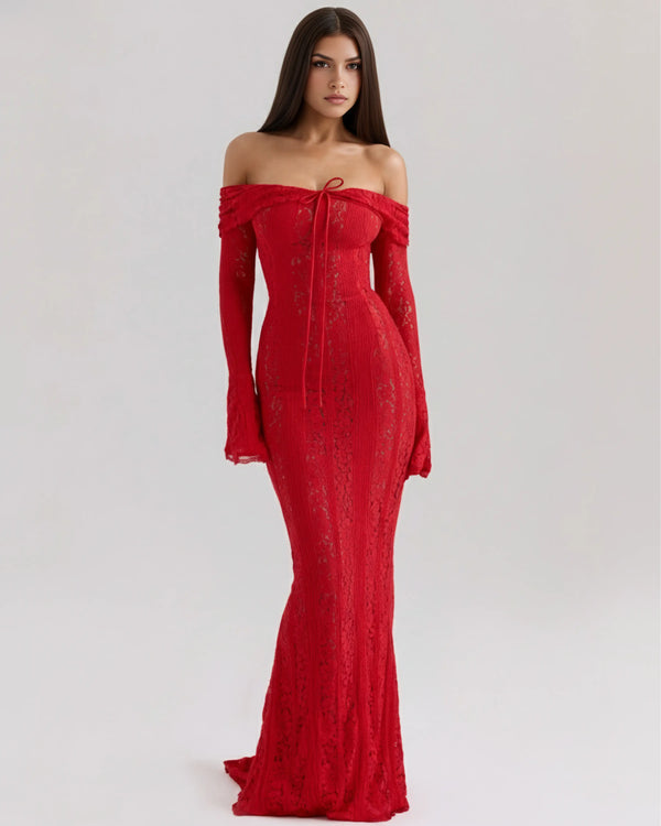 Alessandra – Red Floral Lace Maxi Dress