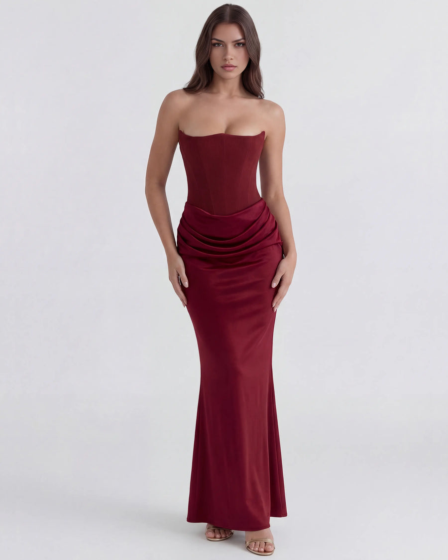 Rosalind – Burgundy Corset Maxi Dress Clotheshomes™