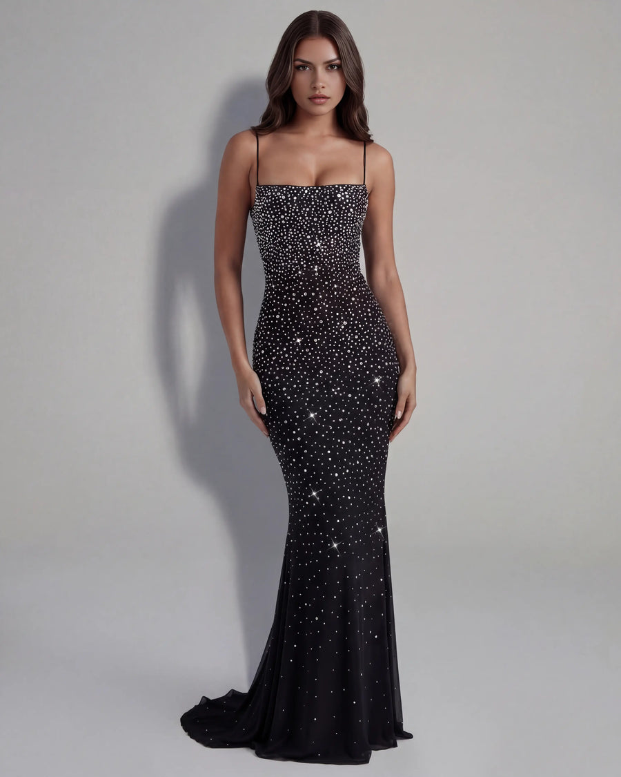 Lumina – Black Gradient Mesh Maxi Gown Clotheshomes™