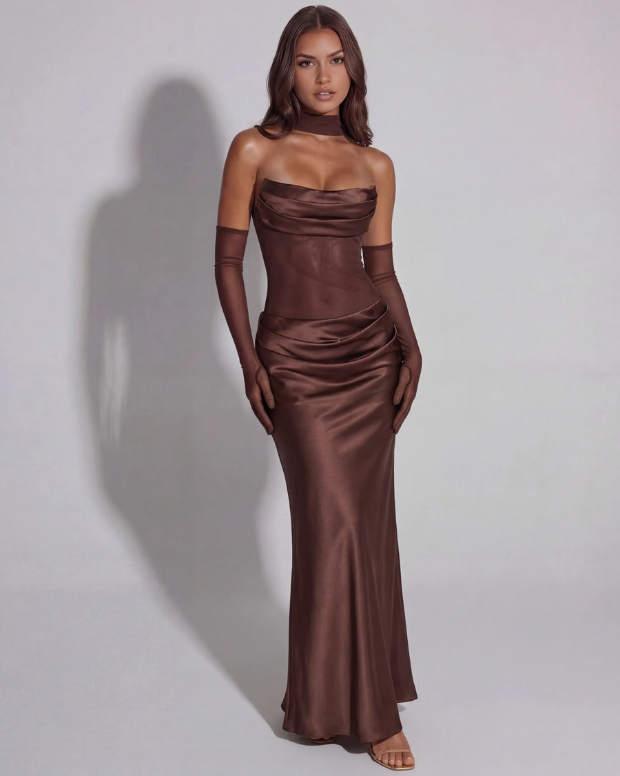 Vittoria – Brown Sculpted Maxi Gown Clotheshomes™