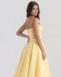 Selene – Butter Yellow Satin Midi Dress Clotheshomes™