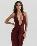 Ariel – Burgundy Plunge Maxi Dress Clotheshomes™