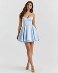 Selene – Baby Blue Satin Mini Dress Clotheshomes™
