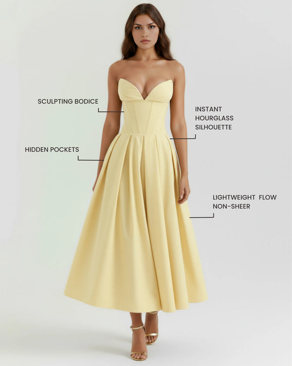 Amalfi – Light Yellow Sculpted Corset Dress