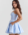 Selene – Baby Blue Satin Mini Dress Clotheshomes™