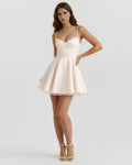 Selene – Cream Satin Mini Dress Clotheshomes™
