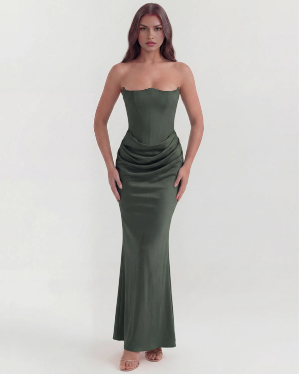 Rosalind – Forest Green Corset Maxi Dress