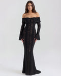 Alessandra – Black Floral Lace Maxi Dress Clotheshomes™