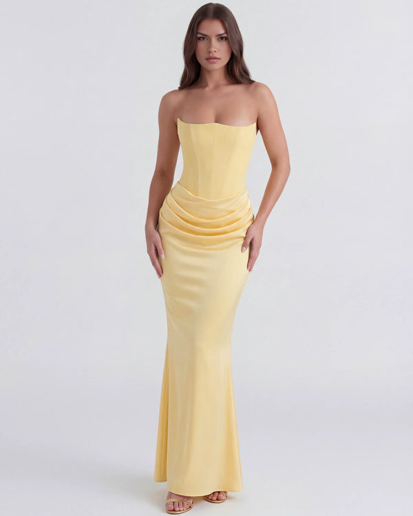 Rosalind – Butter Yellow Corset Maxi Dress Clotheshomes™