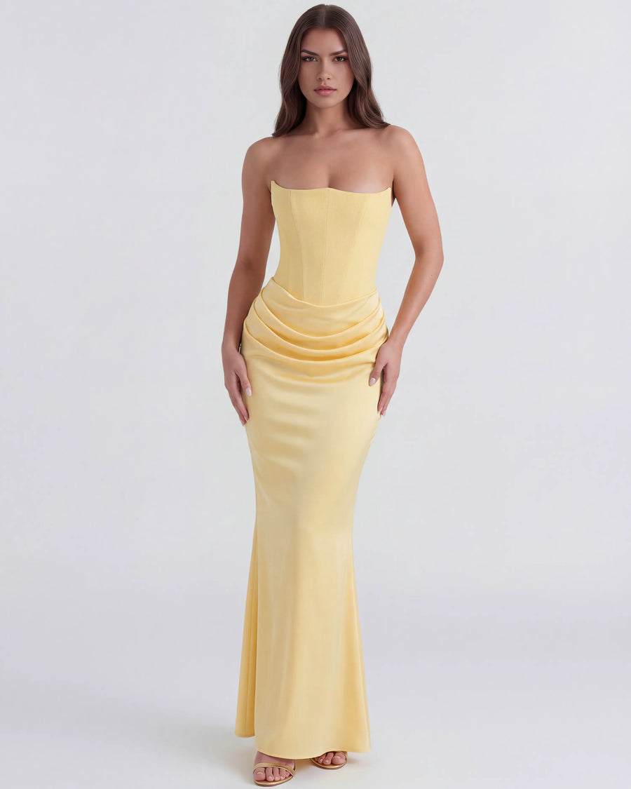 Rosalind – Butter Yellow Corset Maxi Dress Clotheshomes™