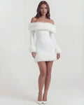 Bella – White Faux Fur Off-Shoulder Mini Dress Clotheshomes™