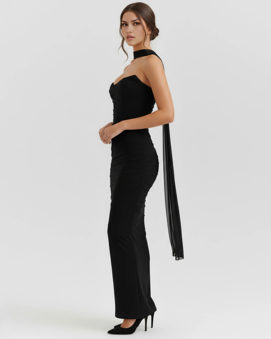 Malu – Black Mesh Corset Maxi Set Clotheshomes™