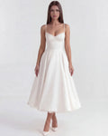 Selene – White Satin Midi Dress Clotheshomes™
