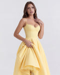 Selene – Butter Yellow Satin Midi Dress Clotheshomes™