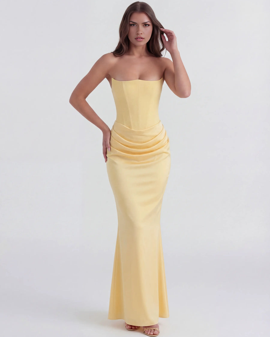 Rosalind – Butter Yellow Corset Maxi Dress Clotheshomes™
