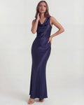 Sapphire – Dark Blue Satin Cowl Neck Maxi Dress Clotheshomes™