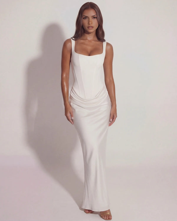 Eleonora – White Sculpted Maxi Gown Clotheshomes™