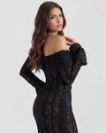 Alessandra – Black Floral Lace Maxi Dress Clotheshomes™