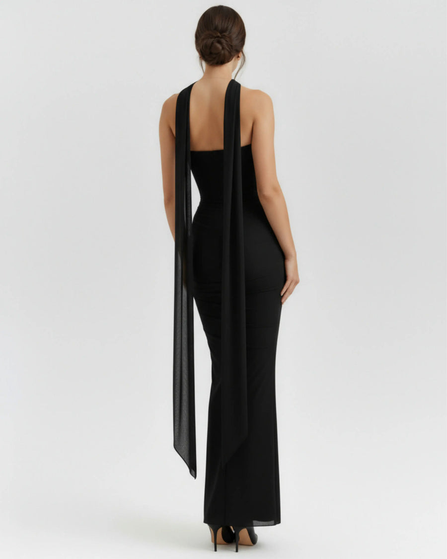 Malu – Black Mesh Corset Maxi Set Clotheshomes™