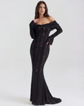 Alessandra – Black Floral Lace Maxi Dress Clotheshomes™