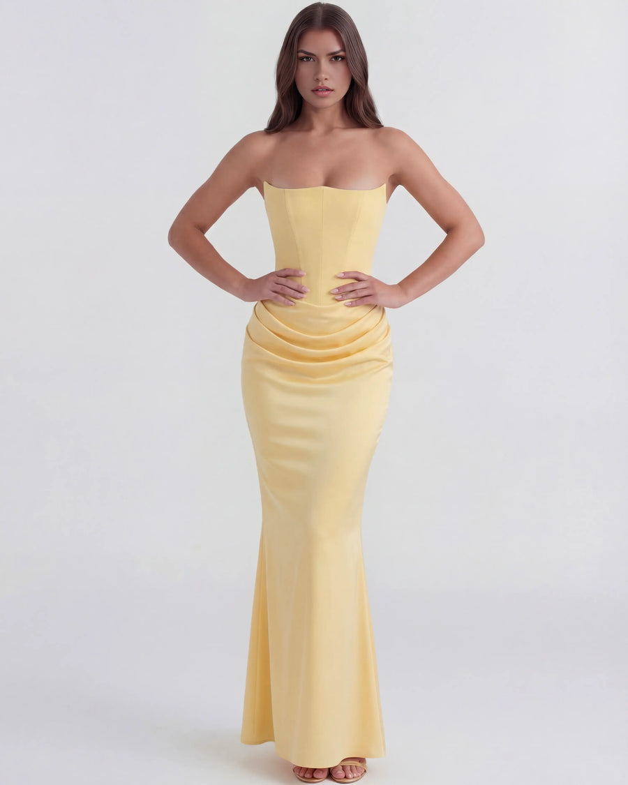 Rosalind – Butter Yellow Corset Maxi Dress Clotheshomes™