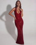 Aurea – Burgundy Rhinestone Maxi Dress Clotheshomes™