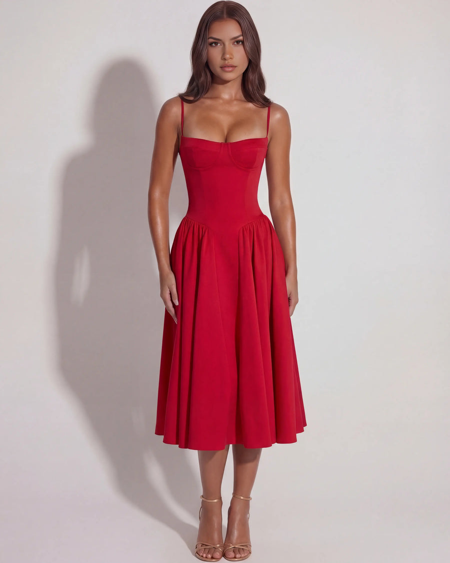 Francesca – Red Corset Maxi Dress Clotheshomes™