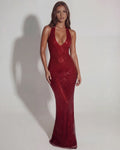 Aurea – Burgundy Rhinestone Maxi Dress Clotheshomes™