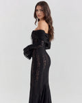 Alessandra – Black Floral Lace Maxi Dress Clotheshomes™
