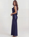 Sapphire – Dark Blue Satin Cowl Neck Maxi Dress Clotheshomes™