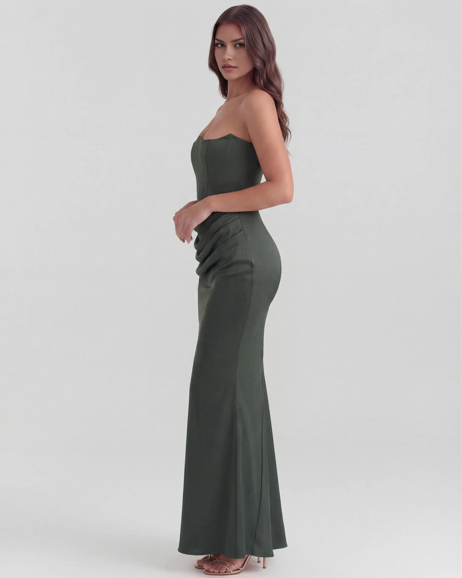 Rosalind – Forest Green Corset Maxi Dress Clotheshomes™