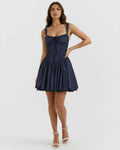 Luna – Dark Blue Floral Cotton Mini Dress Clotheshomes™