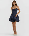 Luna – Dark Blue Floral Cotton Mini Dress Clotheshomes™