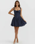 Luna – Dark Blue Floral Cotton Mini Dress Clotheshomes™