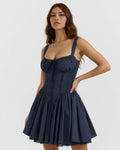 Luna – Dark Blue Floral Cotton Mini Dress Clotheshomes™