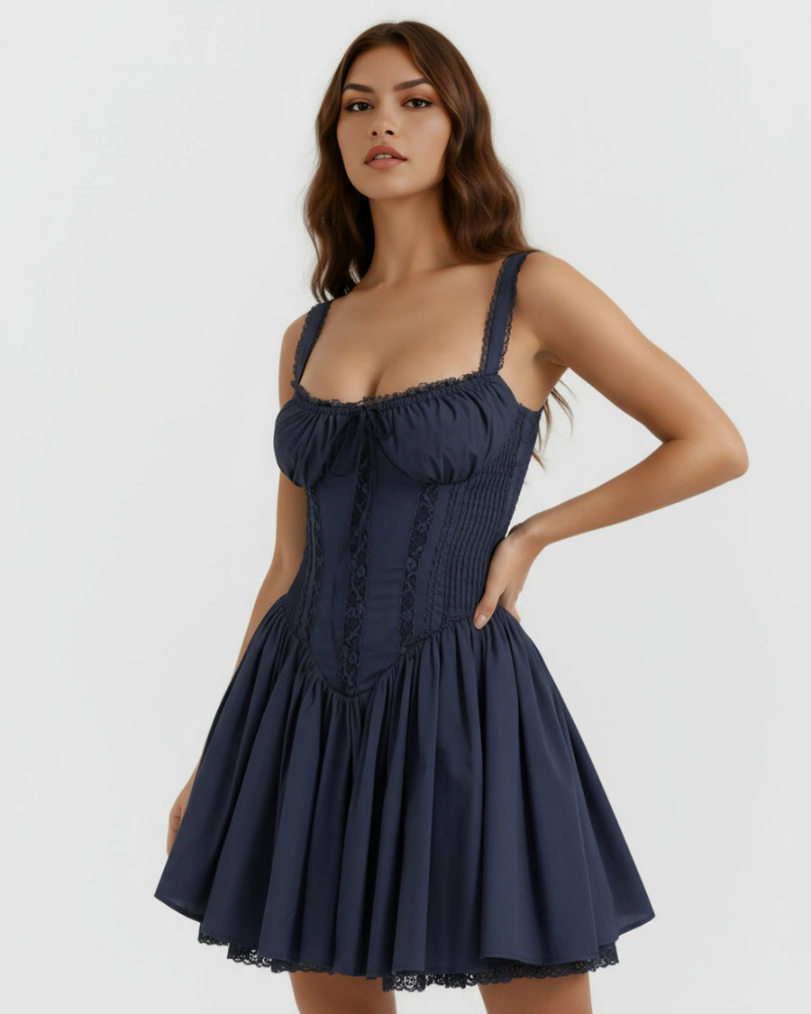 Luna – Dark Blue Floral Cotton Mini Dress Clotheshomes™