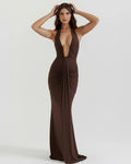 Ariel – Brown Plunge Maxi Dress Clotheshomes™