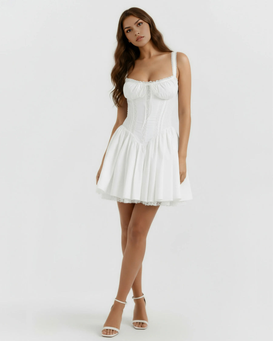 Luna – White Floral Cotton Mini Dress Clotheshomes™