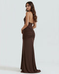 Ariel – Brown Plunge Maxi Dress Clotheshomes™
