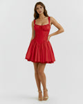 Luna – Red Floral Cotton Mini Dress Clotheshomes™