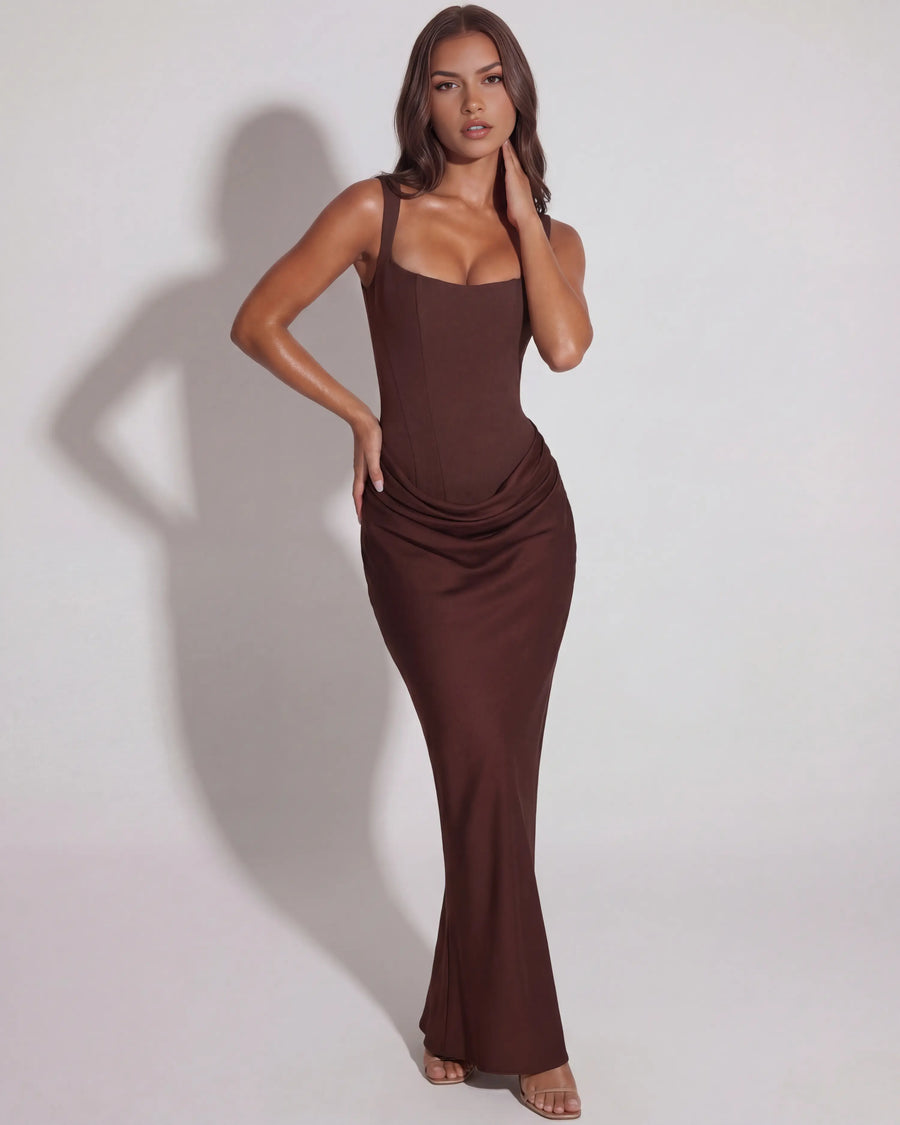 Eleonora – Chocolate Sculpted Maxi Gown Clotheshomes™