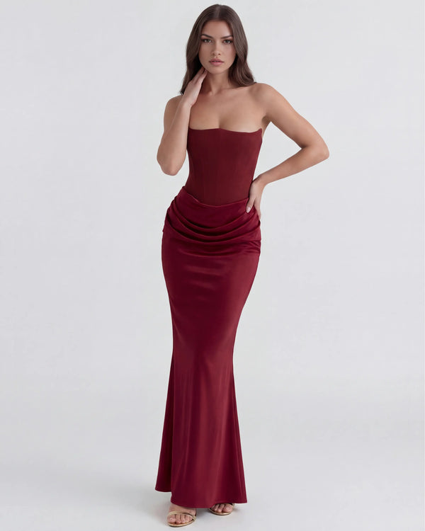 Rosalind – Burgundy Corset Maxi Dress