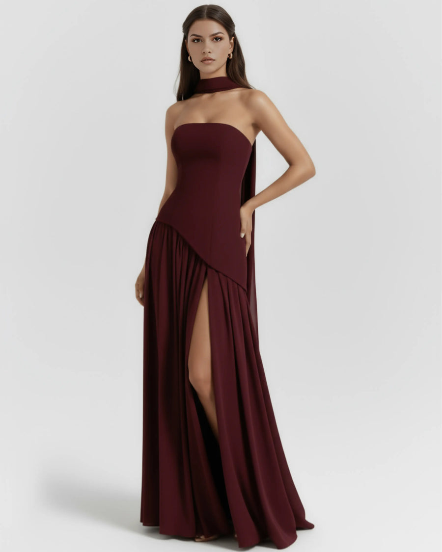 Serena – Burgundy Crepe Maxi Dress Clotheshomes™