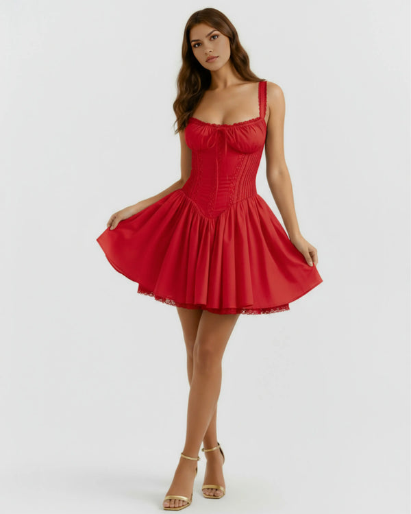 Luna – Red Floral Cotton Mini Dress Clotheshomes™