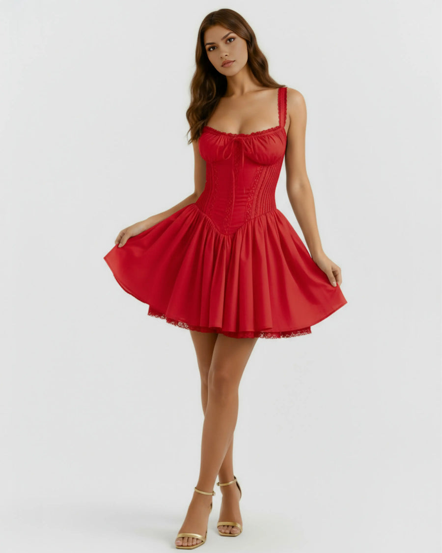 Luna – Red Floral Cotton Mini Dress Clotheshomes™