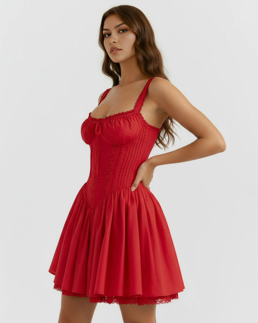Luna – Red Floral Cotton Mini Dress Clotheshomes™