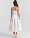 Selene – White Satin Midi Dress Clotheshomes™