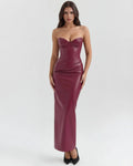 Vanessa – Burgundy Stretch Velvet Midi Dress Clotheshomes™